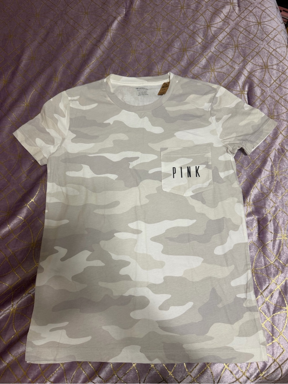 💥 NWT WOMENS PINK Victoria's Secret Neutral Camo Pocket Tee